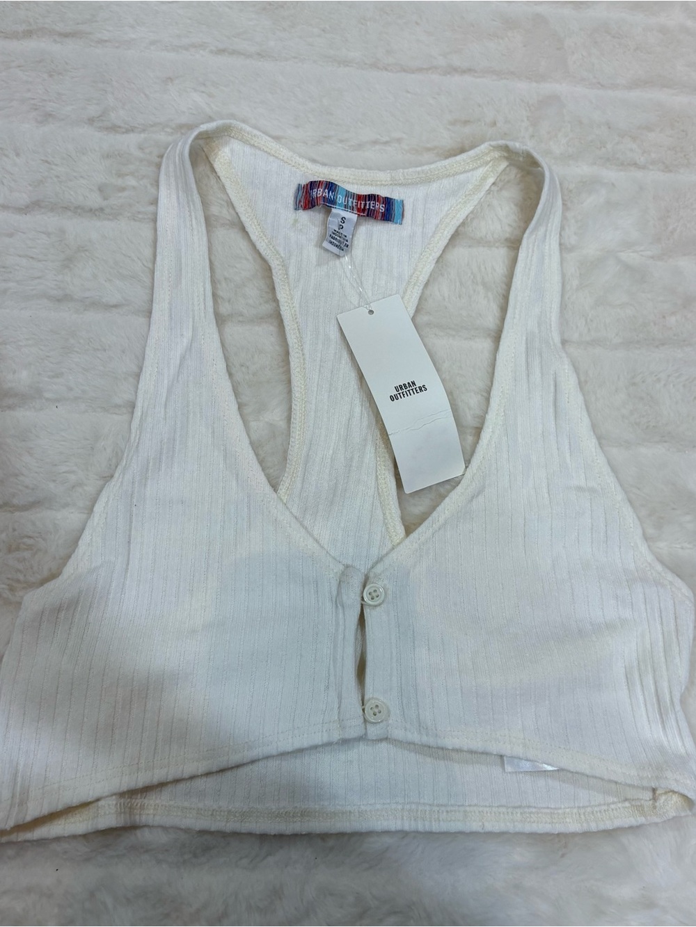 Urban Outfitters Cream Ribbed Button-Front Racerback Crop Top